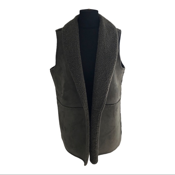 Tribal Jackets & Blazers - Shearling Army Green Faux Sheepskin Long Vest - super soft and comfy